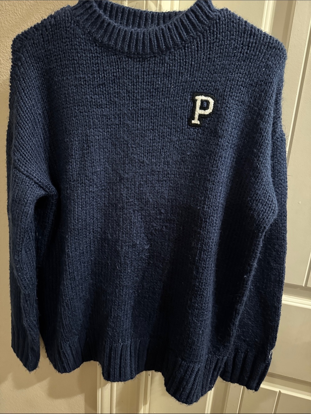 Victoria's Secret Navy Crewneck Sweater with 'P' Patch
